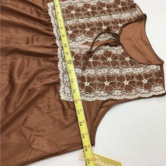 LGWU USA Made Gossard Artemis 70s Lace Night Gown Brown Vintage Size Medium - Picture 5 of 11